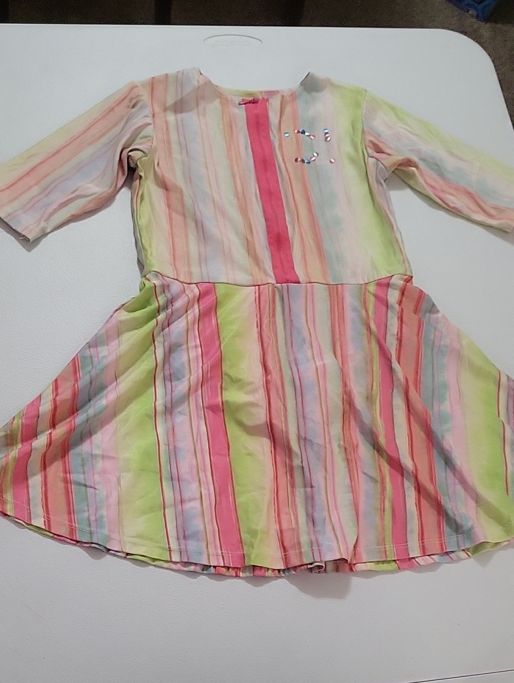 Girls Multicolor Stripe Dress - Pink & Lime